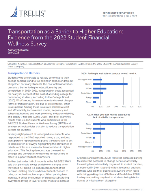 Research Brief Transportation as a Barrier to Higher Education